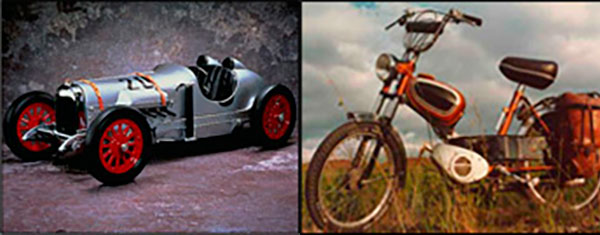 гоночная машина и мопед хонда