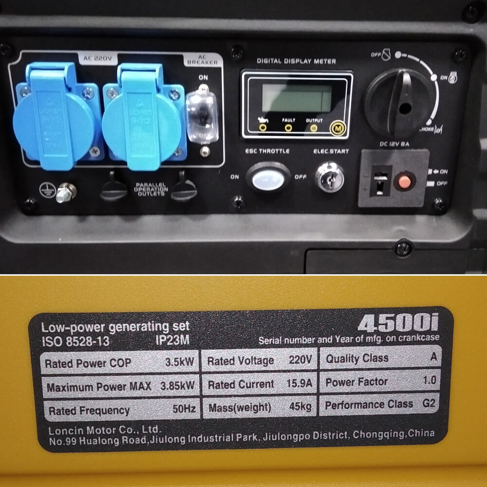 генератор Loncin LC4500i панель управления и характеристики