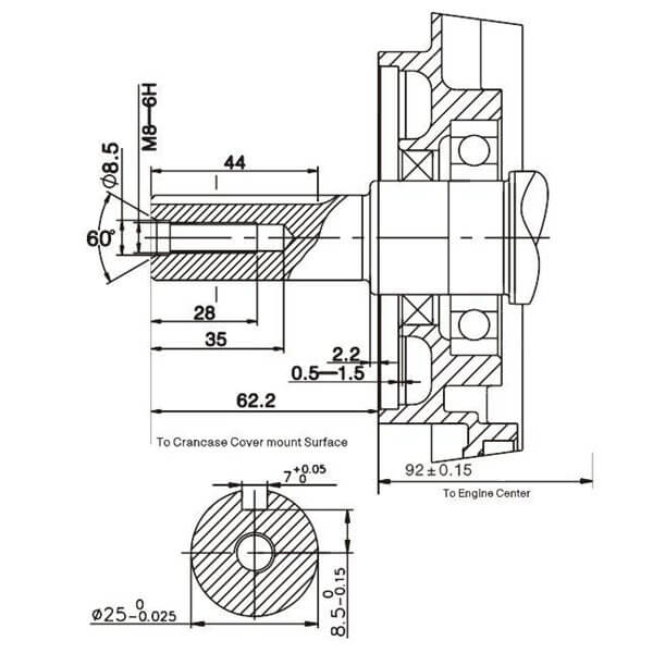 вал Двигатель Loncin G270 F (A) диам.вала- 25 мм, длина - 60 мм